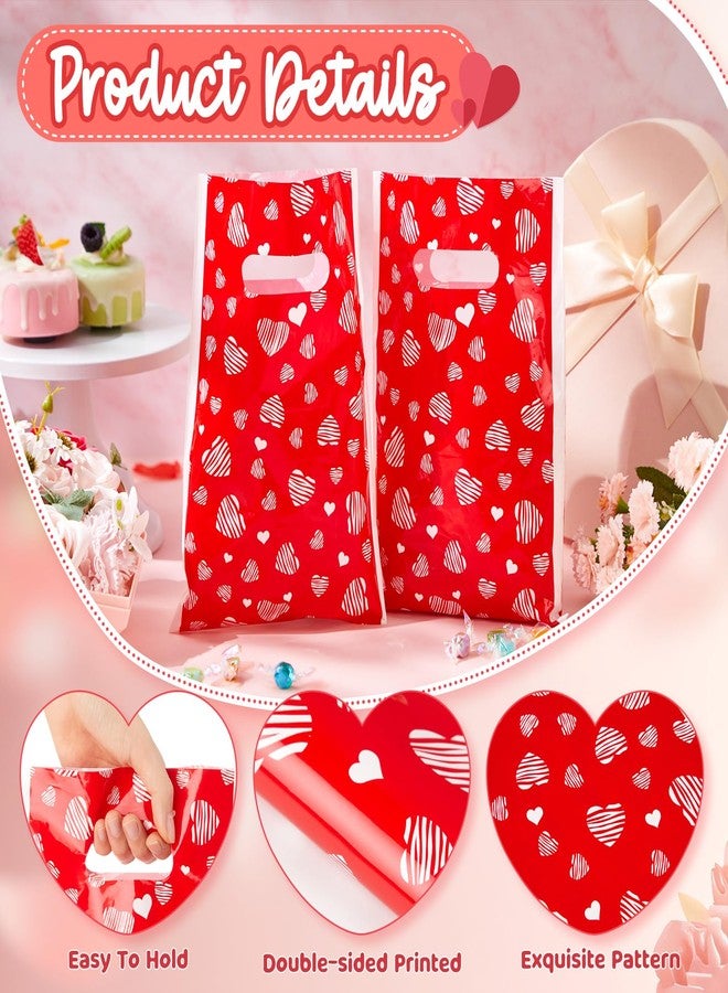 Thenshop أكياس هدايا عيد الحب من Thenshop، 100 قطعة، بمقبض، مقاس 9.84 بوصة × 6.5 بوصة، أكياس بلاستيكية مطبوعة عليها قلوب، مثالية لتوزيع الحلوى في عيد الحب، وأعياد الميلاد، وحفلات الزفاف. - Image 4